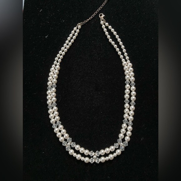Bridal Pearl & Swarovski Crystal boutique necklace. High luster. Dbl strand NWT - Picture 9 of 12